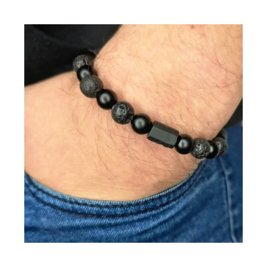 Bransoletka męska turmalin lawa wulkaniczna talizman amulet ochrona siła